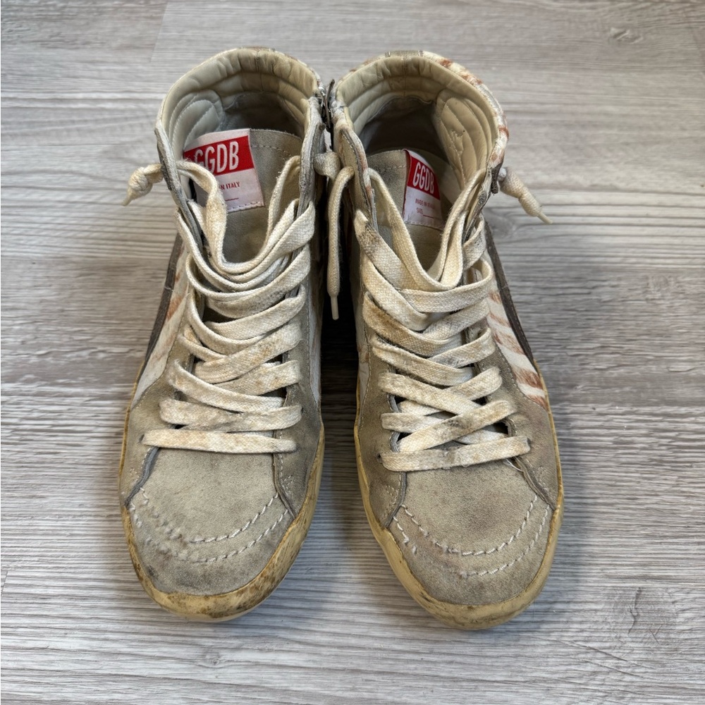 Golden Goose Beige and Brown High-Top Sneakers